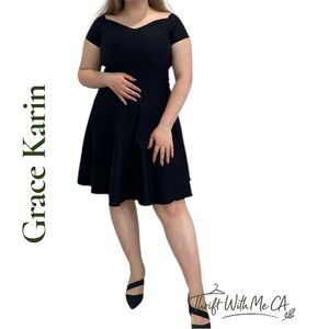 Grace Karin | Black Midi Dress| NEW